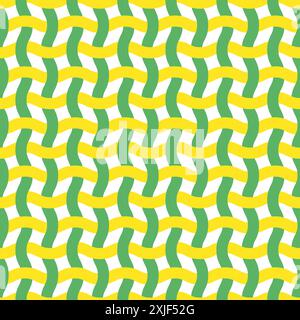 Nahtloses Vektormuster. Wellige Linien wie Stoffverzierung, moderne, stilvolle Textur. Handgezeichnet trendige flache Form geometrische Textur. Grüne und gelbe Wellenlinien. Vektorabbildung Stock Vektor