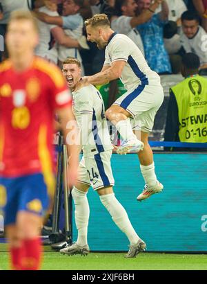 Berlin, Deutschland. Juli 2024. Cole Palmer, England 24 feiert sein Tor, Happy, lagh, Celebration, 1-1 im Endspiel SPANIEN - ENGLAND 2-1 der UEFA-Europameisterschaften 2024 am 14. Juli 2024 in Berlin. Fotograf: ddp Images/STAR-Images Credit: ddp Media GmbH/Alamy Live News Stockfoto