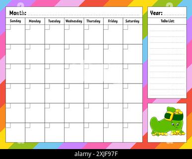 Wochenplaner. Bunte leere druckbare Vorlage. Vektorabbildung. Stock Vektor