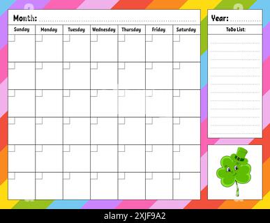 Wochenplaner. Bunte leere druckbare Vorlage. Vektorabbildung. Stock Vektor