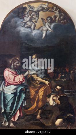 PERUGIA, ITALIEN – 16. MAI 2024: Gemälde Jesu mit dem Apostel Andreas in der Kirche Chiesa di San Agostino von Arrigo Fiammingo Stockfoto