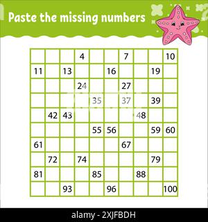 Mathematisches quadratisches Labyrinth. Spiel für Kinder. Nummernlabyrinth. Arbeitsblatt für Bildung. Aktivität". Puzzle für Kinder. Zeichentrickfiguren. Vektorillustr Stock Vektor