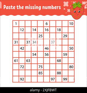 Mathematisches quadratisches Labyrinth. Spiel für Kinder. Nummernlabyrinth. Arbeitsblatt für Bildung. Aktivität". Puzzle für Kinder. Zeichentrickfiguren. Vektorillustr Stock Vektor