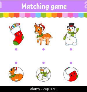 Passendes Spiel für Kinder. Arbeitsblatt zur Entwicklung von Bildungsmaßnahmen. Zeichnen Sie eine Linie. Aktivität". Zeichentrickfigur. Vektorabbildung. Stock Vektor