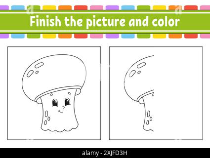 Beenden Sie das Bild und die Farbe. Zeichentrickfigur isoliert auf weißem Hintergrund. Für die Bildung von Kindern. Arbeitsblatt für die Aktivität. Vektorabbildung. Stock Vektor