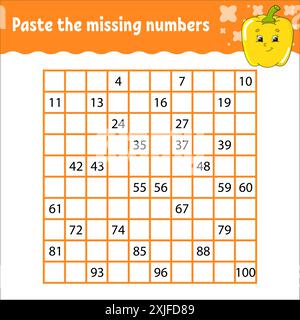 Mathematisches quadratisches Labyrinth. Spiel für Kinder. Nummernlabyrinth. Arbeitsblatt für Bildung. Aktivität". Puzzle für Kinder. Zeichentrickfiguren. Vektorillustr Stock Vektor