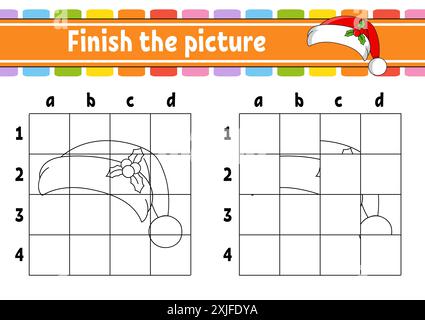 Beenden Sie das Bild. Malbuch-Seiten für Kinder. Arbeitsblatt zur Entwicklung von Bildungsmaßnahmen. Spiel für Kinder. Handschriftenpraxis. Zeichentrickfigur. Vektor i Stock Vektor