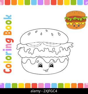 Malbuch für Kinder. Fröhlicher Charakter. Vektorabbildung. Grillmotiv. Fantasy-Seite für Kinder. Schwarze Kontur. Isoliert auf weiß Stock Vektor