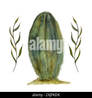 Elegante Kaktuskunst in Aquarellfarben, perfekt für moderne botanische Einrichtung, mit ästhetischem, künstlerischem und minimalistischem Design Stockfoto
