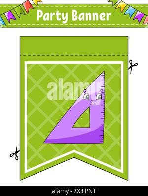 Partybanner für Kinder. Mit niedlichen Zeichentrickfiguren. Für Feiertage, Geburtstag, festlich. Vektorabbildung. Stock Vektor