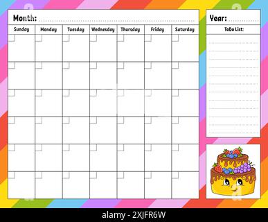 Wochenplaner. Bunte leere druckbare Vorlage. Vektorabbildung. Stock Vektor