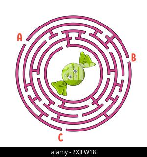 Kreislabyrinth. Spiel für Kinder. Puzzle für Kinder. Runder Labyrinthkonundrum. Finden Sie den richtigen Weg. Arbeitsblatt für Bildung. Vektorabbildung. Stock Vektor