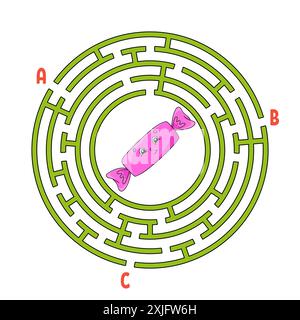 Kreislabyrinth. Spiel für Kinder. Puzzle für Kinder. Runder Labyrinthkonundrum. Finden Sie den richtigen Weg. Arbeitsblatt für Bildung. Vektorabbildung. Stock Vektor