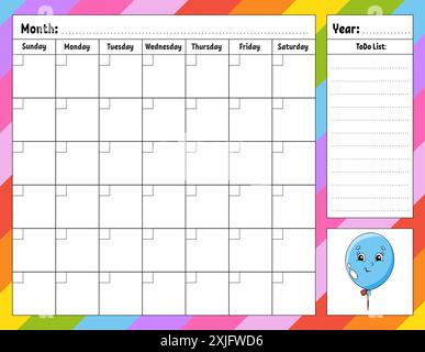 Wochenplaner. Bunte leere druckbare Vorlage. Vektorabbildung. Stock Vektor