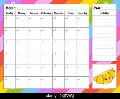 Wochenplaner. Bunte leere druckbare Vorlage. Vektorabbildung. Stock Vektor