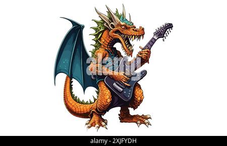 Drache spielt eine Gitarre Vektor Illustration Stock Vektor