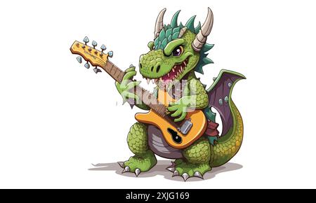 Drache spielt eine Gitarre Vektor Illustration Stock Vektor