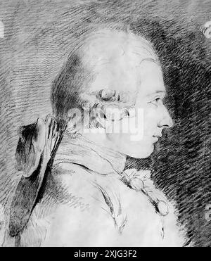 Marquis de Sade. Porträt des französischen Libertins und Schriftstellers Donatien Alphonse Francois, Marquis de Sade (1740–1814) von Charles-Amédée-Philippe van Loo, Zeichnung, 1760 Stockfoto