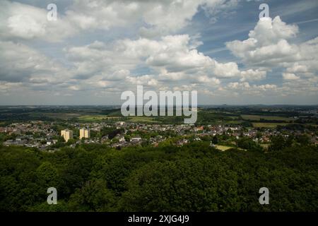 Am Drielandenpunt (Dreiländerpunkt oder Dreiländerpunkt), wo sich Belgien, Deutschland und die Niederlande treffen, können Sie drei Länder auf einmal besuchen Stockfoto