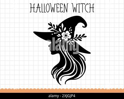 Silhouette einer Hexe im Hut, Halloween-Vektor-Illustration. Stock Vektor