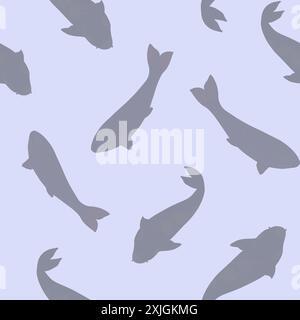 Nahtloses Muster mit Fischen auf blauem Hintergrund. Handgezeichnete Aquarellillustration. Meertapete oder Ornament in blauen Farben. Unterwasserzeichnung für BA Stockfoto