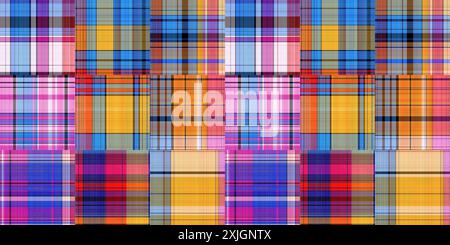 Kuschelige karierte Muster nahtloser Rand Hintergrund in farbenfroher Herbstdekor. Gewebtes Patchwork-Design für nahtlose Kanten Stockfoto
