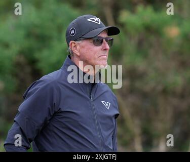 18. Juli 2024; Royal Troon Golf Club, Troon, South Ayrshire, Schottland; 1. Runde der Open Championship; Phil Mickelson am 12. Abschlag Stockfoto