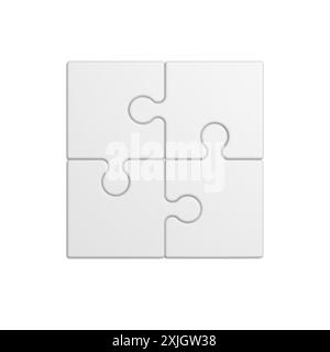 Vier Puzzleteile isoliert auf weißem Hintergrund. Leer. Verbunden. 3D-Abbildung. Stockfoto