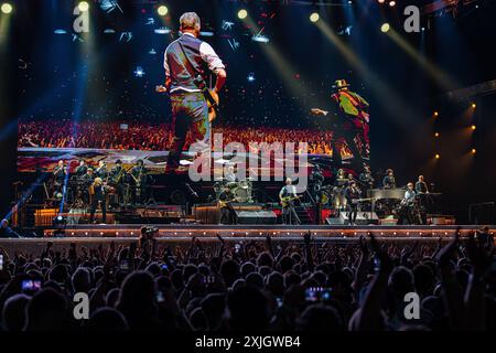 Stockholm, Schweden. Juli 2024. STOCKHOLM, SCHWEDEN 20240718 Bruce Springsteen und die E Street Band spielen am Donnerstagabend, dem zweiten Konzert in Stockholm, in der Strawberry Arena. Foto: Magnus Lejhall/TT/Code 10658 Credit: TT News Agency/Alamy Live News Stockfoto
