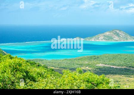 Malerischer tropischer goldener Sandstrand mit türkisfarbenem Wasser an der Blue Lagoon Bay, Lizard Island, Australien. Es liegt am Great Barrier Reef. Stockfoto