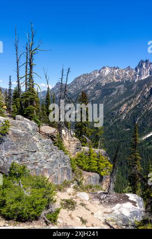 North Cascades Scenic Highway, Washington Pass Overlook, Washington, USA. Blick auf die Klippe Stockfoto