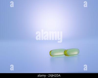 Omega-3-Pillen. Zwei am Tag halten den Doktor fern oder so sagen sie. Stockfoto