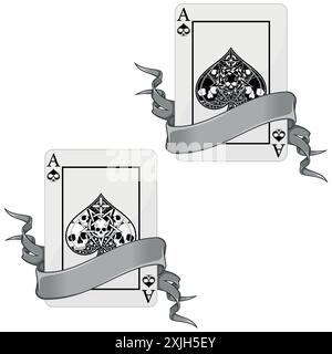 Vektor-Design von Pokerkarten mit Bändern, mit Ass-Symbolen, Band um eine Halloween-Pokerkarte Stock Vektor