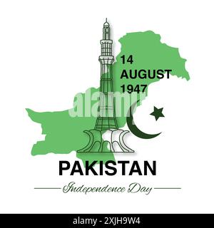 14. August 1947 Pakistan Unabhängigkeitstag Pakistan Begrüßungsdesign Stock Vektor