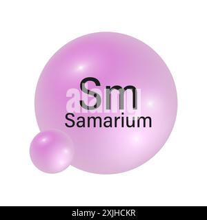 Symbol für Samarium-Element. Glänzende violette Kugel. SM-periodisches Symbol. Vektorabbildung. Stock Vektor