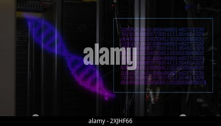 Bild der dna-Stränge und der Datenverarbeitung im Serverraum Stockfoto