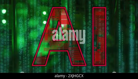 Bild der KI-Text- und Datenverarbeitung über Computerserver Stockfoto