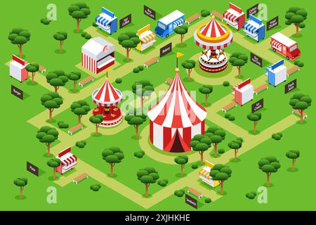 Eine Vektor-Illustration der Isometric Amusement Park Karneval Fair Stock Vektor