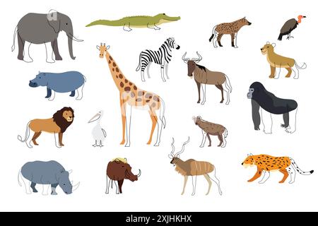 Eine Vektor-Illustration von Wild African Safari Animals Icons Stock Vektor