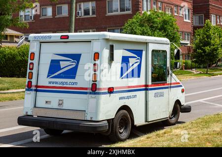 Ein Postdienstleister Grumman LLV in Fort Wayne, Indiana, USA. Stockfoto