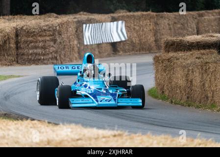 1974 Gurney Eagle-Chevrolet FA74 Rennwagen, der beim Goodwood Festival of Speed 2024 Motorsport Event, Großbritannien, die bergauf fährt Stockfoto