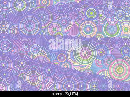 Abstrakter psychedelischer Hintergrund mit Kreisen und Linien in verschiedenen Breiten im Retro-Optik-Stil. Stock Vektor
