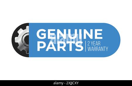 Originalteiletikett mit Zahnrad- und Kevlar-Textur. Für Symbol, Logo, Etikett, insigna, Siegel, Kennzeichnung, Zeichen, Dichtung, Symbol, Abzeichen, Stempel, Aufkleber, Emblem Stock Vektor