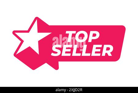 Rote Vektorillustration Top-Seller-Banner mit Sternsymbol. Modernes und minimalistisches Design für Logo, Aufkleber, Siegel, Abzeichen, Emblem, Stempel usw. Stock Vektor