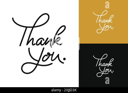 Danke, dass Sie auf weißem Hintergrund handgeschrieben sind. Handgezeichneter Schriftstil, einzeilige Zeichnung, Unterschrift, Typografie, Kalligrafie, Monoline Stock Vektor