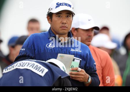 Japans Hideki Matsuyama am 18. Juli 2024 auf dem 16. Loch während des ersten Tages der British Open Golf Championships 2024 im Royal Troon Golf Club in Troon, Schottland. Quelle: Koji Aoki/AFLO SPORT/Alamy Live News Stockfoto