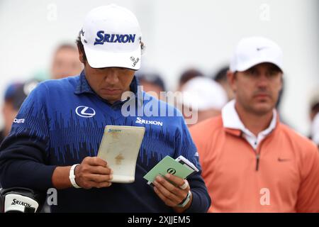 Japans Hideki Matsuyama am 18. Juli 2024 auf dem 16. Loch während des ersten Tages der British Open Golf Championships 2024 im Royal Troon Golf Club in Troon, Schottland. Quelle: Koji Aoki/AFLO SPORT/Alamy Live News Stockfoto