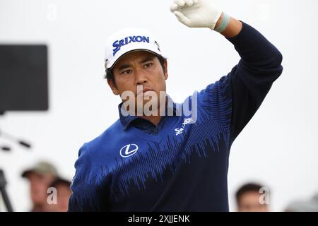 Japans Hideki Matsuyama am 18. Juli 2024 auf dem 16. Loch während des ersten Tages der British Open Golf Championships 2024 im Royal Troon Golf Club in Troon, Schottland. Quelle: Koji Aoki/AFLO SPORT/Alamy Live News Stockfoto