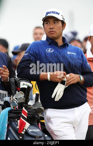 Japans Hideki Matsuyama am 18. Juli 2024 auf dem 16. Loch während des ersten Tages der British Open Golf Championships 2024 im Royal Troon Golf Club in Troon, Schottland. Quelle: Koji Aoki/AFLO SPORT/Alamy Live News Stockfoto