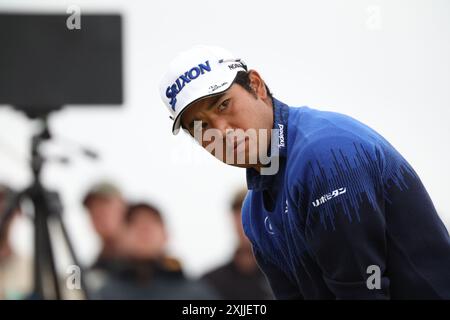 Japans Hideki Matsuyama am 18. Juli 2024 auf dem 16. Loch während des ersten Tages der British Open Golf Championships 2024 im Royal Troon Golf Club in Troon, Schottland. Quelle: Koji Aoki/AFLO SPORT/Alamy Live News Stockfoto